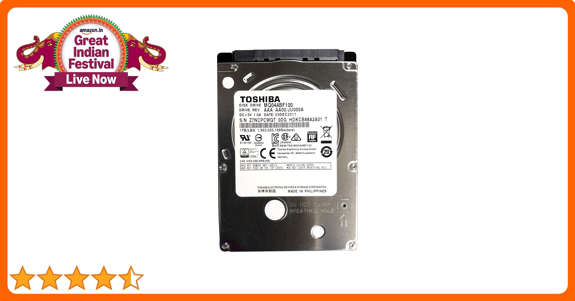 Refurbished) MQ04ABF100 Toshiba 1TB/1000GB 5400rpm Sata 7mm